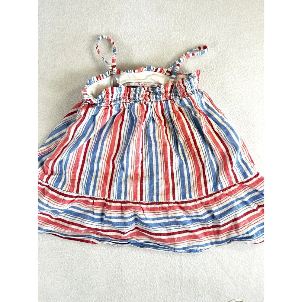 OshKosh Bgosh Baby Girl 18M Red White Blue Striped Linen Blend Smocked Top